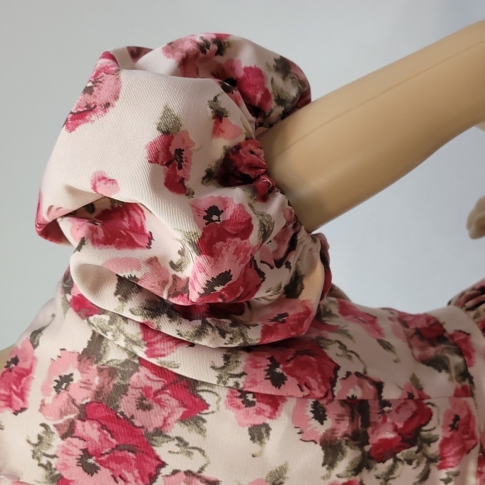 RACHEL Parcell Pink Brocade Floral Puff Sleeve Dress - Picture 17 of 17